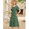 Zeagoo Womens Casual Dresses for Summer Short Sleeve Flare Midi Dress Beach(Green Floral)