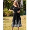 Zeagoo Womens Casual Dresses for Summer Short Sleeve Flare Midi Dress Beach(Mz938 Black Floral)