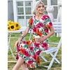 Zeagoo Womens Casual Dresses for Summer Short Sleeve Flare Midi Dress Beach(Red Floral)