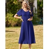 Zeagoo Womens Casual Dresses for Summer Short Sleeve Flare Midi Dress Beach(Solid Navy)