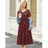 Zeagoo Womens Casual Dresses for Summer Short Sleeve Flare Midi Dress Beach(Wine Red Floral)