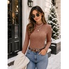 Zeagoo Womens Long Sleeve Shirts Mock Neck Ribbed Top Slim Fit Basic Tee(Caramel)