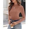 Zeagoo Womens Long Sleeve Shirts Mock Neck Ribbed Top Slim Fit Basic Tee(Caramel)