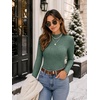 Zeagoo Womens Long Sleeve Shirts Mock Neck Ribbed Top Slim Fit Basic Tee(Deep Green)