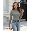 Zeagoo Womens Long Sleeve Shirts Mock Neck Ribbed Top Slim Fit Basic Tee(Green)