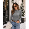 Zeagoo Womens Long Sleeve Shirts Mock Neck Ribbed Top Slim Fit Basic Tee(Grey)