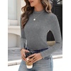 Zeagoo Womens Long Sleeve Shirts Mock Neck Ribbed Top Slim Fit Basic Tee(Grey)