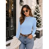 Zeagoo Womens Long Sleeve Shirts Mock Neck Ribbed Top Slim Fit Basic Tee(Light Blue)