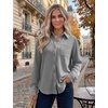 Zeagoo Womens Waffle Knit Shacket Button Down Long Sleeve Tops with Pocket(Grey)