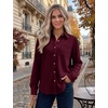 Zeagoo Womens Waffle Knit Shacket Button Down Long Sleeve Tops with Pocket(Wine Red)