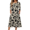Zeagoo 3/4 Sleeve Women’s Dress Casual Aline Summer Fall Midi Long Dresses(Beige +Black Floral)