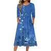 Zeagoo 3/4 Sleeve Women’s Dress Casual Aline Summer Fall Midi Long Dresses(Blue Boho Print)