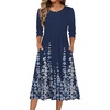 Zeagoo 3/4 Sleeve Women’s Dress Casual Aline Summer Fall Midi Long Dresses(Blue Flower)