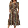 Zeagoo 3/4 Sleeve Women’s Dress Casual Aline Summer Fall Midi Long Dresses(Ethnic Boho Print)