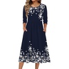 Zeagoo 3/4 Sleeve Women’s Dress Casual Aline Summer Fall Midi Long Dresses(Navy Blue Floral)