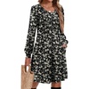 Zeagoo Fall Dresses for Women Long Sleeve Casual Pleated V Neck Dress 2026 A Line Tunic Dress(B26 Black Floral)
