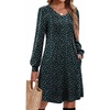 Zeagoo Fall Dresses for Women Long Sleeve Casual Pleated V Neck Dress 2026 A Line Tunic Dress(B26 Green Floral)