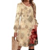 Zeagoo Fall Dresses for Women Long Sleeve Casual Pleated V Neck Dress 2026 A Line Tunic Dress(Beige Floral)