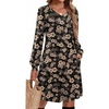 Zeagoo Fall Dresses for Women Long Sleeve Casual Pleated V Neck Dress 2026 A Line Tunic Dress(Black Floral 02)
