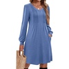 Zeagoo Fall Dresses for Women Long Sleeve Casual Pleated V Neck Dress 2026 A Line Tunic Dress(Blue)