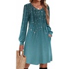 Zeagoo Fall Dresses for Women Long Sleeve Casual Pleated V Neck Dress 2026 A Line Tunic Dress(Blue Green 01)