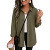 Zeagoo Womens Waffle Knit Shacket Button Down Long Sleeve Tops with Pocket(Army Green)