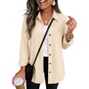 Zeagoo Womens Waffle Knit Shacket Button Down Long Sleeve Tops with Pocket(Beige)