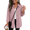 Zeagoo Womens Waffle Knit Shacket Button Down Long Sleeve Tops with Pocket(Blush Rose)