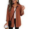 Zeagoo Womens Waffle Knit Shacket Button Down Long Sleeve Tops with Pocket(Caramel)