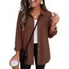 Zeagoo Womens Waffle Knit Shacket Button Down Long Sleeve Tops with Pocket(Coffee)