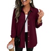 Zeagoo Womens Waffle Knit Shacket Button Down Long Sleeve Tops with Pocket(Wine Red)