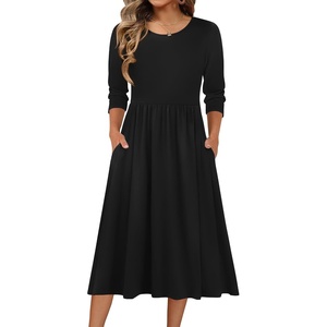 Zeagoo 3/4 Sleeve Women’s Dress Casual Aline Summer Fall Midi Long Dresses(01-black)