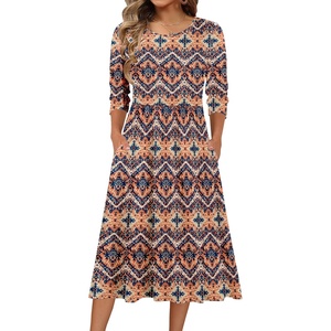 Zeagoo 3/4 Sleeve Women’s Dress Casual Aline Summer Fall Midi Long Dresses(Mz379)