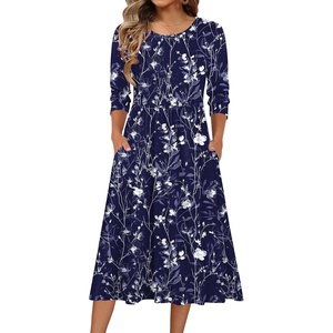 Zeagoo 3/4 Sleeve Women’s Dress Casual Aline Summer Fall Midi Long Dresses(Sf180)