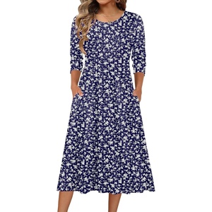 Zeagoo 3/4 Sleeve Women’s Dress Casual Aline Summer Fall Midi Long Dresses(Xh445)