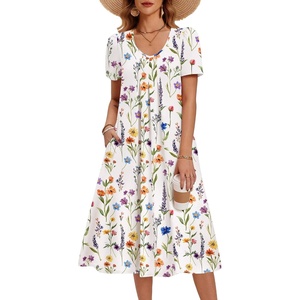 Zeagoo Summer Casual Dress for Womens Floral Midi Sundress with Pockets(Floral-5)