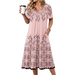 Zeagoo Summer Casual Dress for Womens Floral Midi Sundress with Pockets(Pink Print-1)