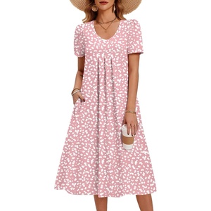 Zeagoo Summer Casual Dress for Womens Floral Midi Sundress with Pockets(Pink-printed)