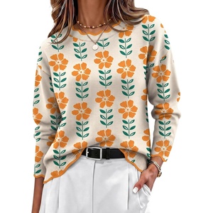 Zeagoo Sweaters for Women 2026 Fall Outfits Long Sleeve Winter Clothes(Flower Apricot)