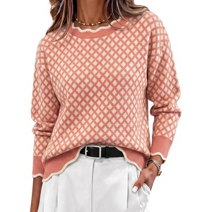 Zeagoo Sweaters for Women 2026 Fall Outfits Long Sleeve Winter Clothes(Orange & White)