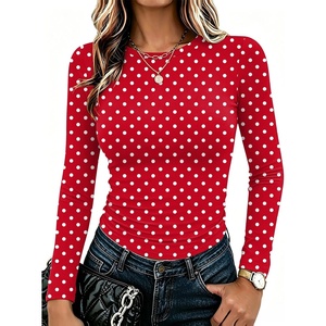 Zeagoo Women Long Sleeve Shirts Slim Fit Going Out Tops Crewneck Basic Tee(Polka Dot Jh791)