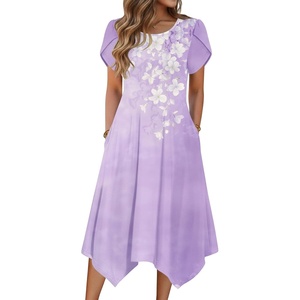 Zeagoo Womens Casual Dress for Summer Loose Hankerchief Flare Midi Sundress(02 Purple)