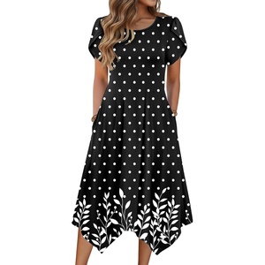 Zeagoo Womens Casual Dress for Summer Loose Hankerchief Flare Midi Sundress(Black Sp122)