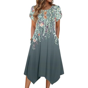 Zeagoo Womens Casual Dress for Summer Loose Hankerchief Flare Midi Sundress(Grey Floral)
