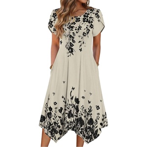 Zeagoo Womens Casual Dress for Summer Loose Hankerchief Flare Midi Sundress(Sf364)