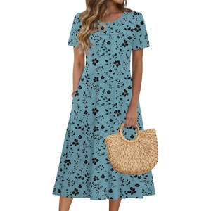 Zeagoo Womens Casual Dresses for Summer Short Sleeve Flare Midi Dress Beach(Green Sf237)
