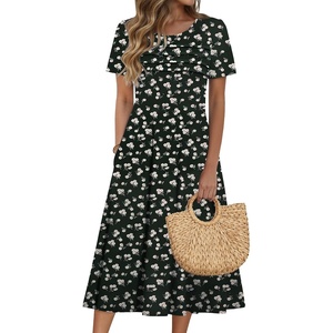 Zeagoo Womens Casual Dresses for Summer Short Sleeve Flare Midi Dress Beach(Xh33)