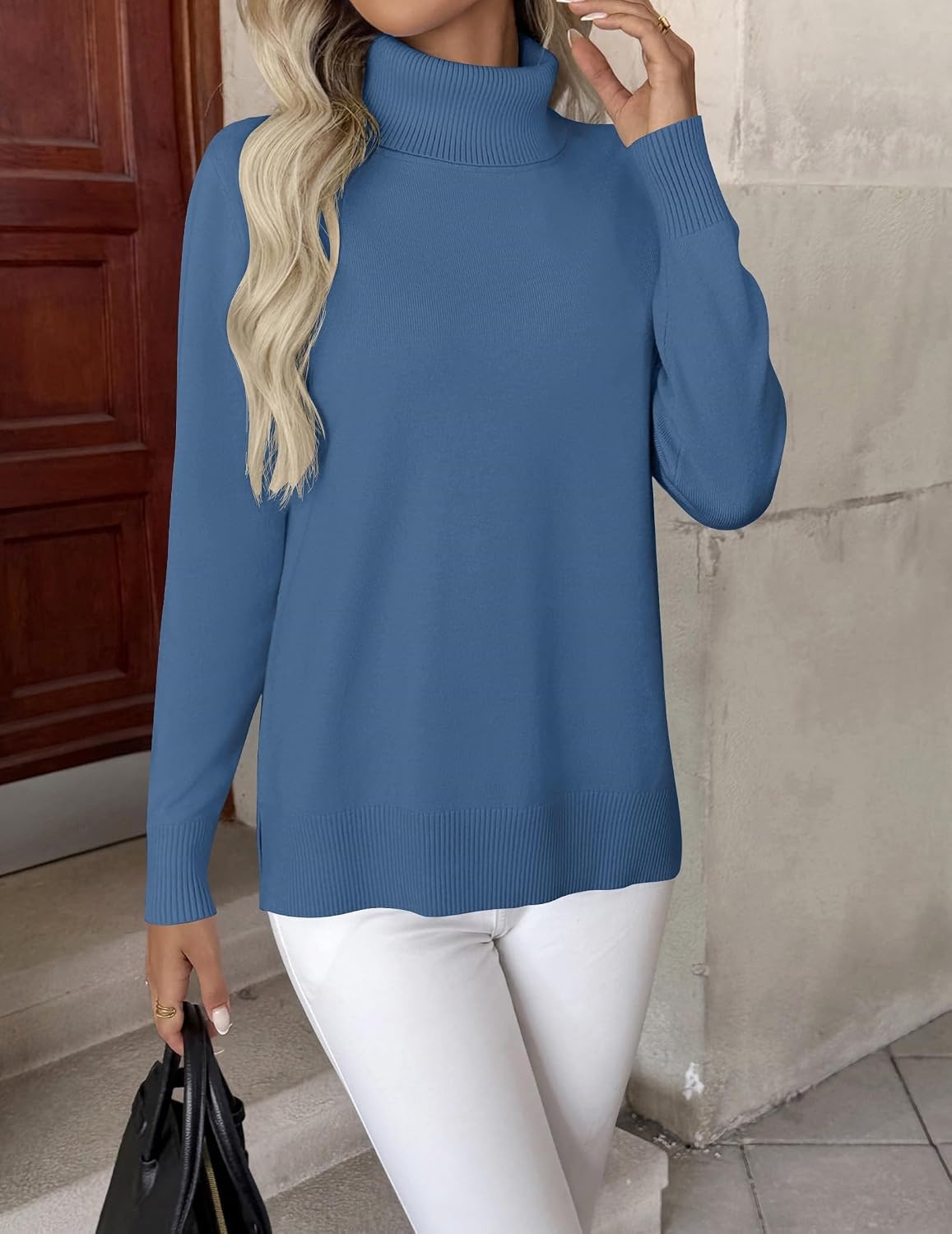 image:imageZeagoo Womens Turtleneck Sweater Long Sleeve Casual Knit Pullover Top 2026Ldeep Blue