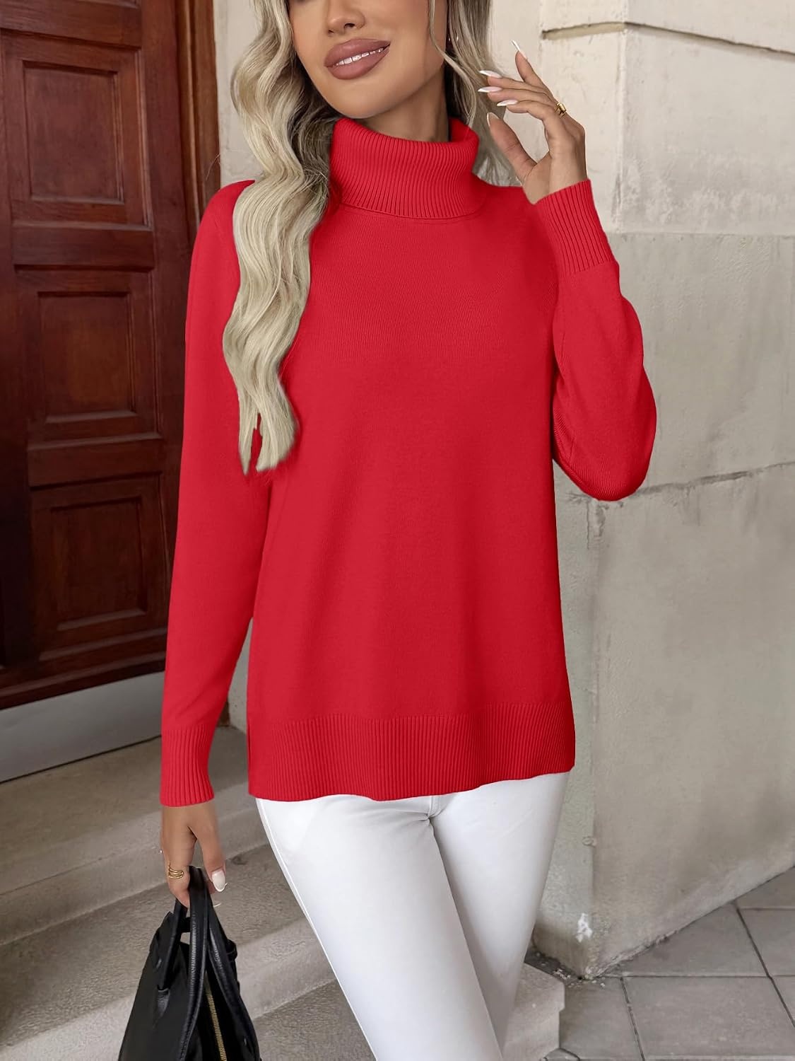 image:imageZeagoo Womens Turtleneck Sweater Long Sleeve Casual Knit Pullover Top 2026Xmas Red