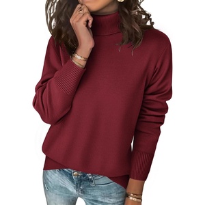 Zeagoo Women’s Turtleneck Sweater Long Sleeve Casual Knit Pullover Top 2026(Deep Red)